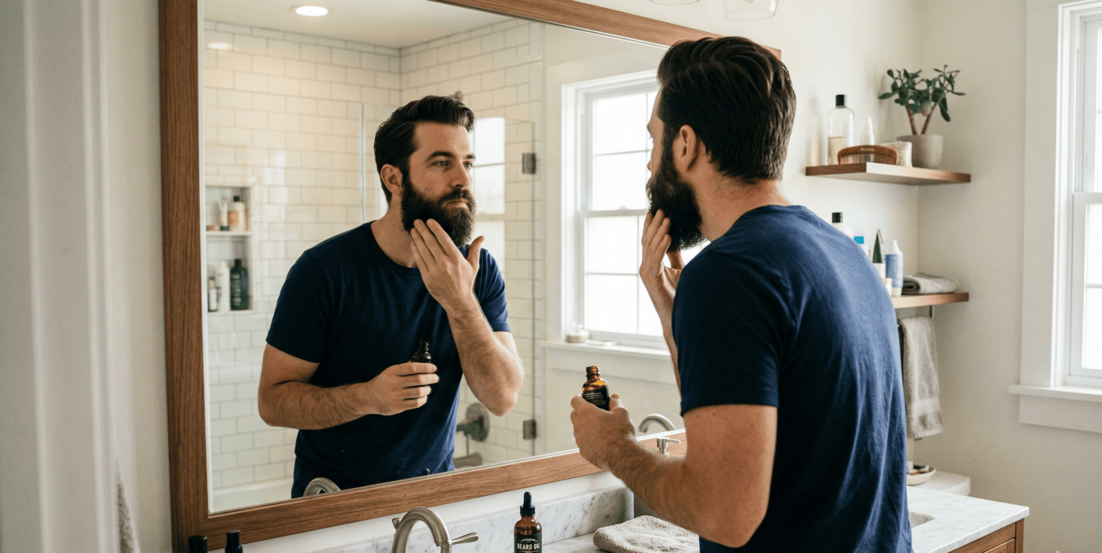 man applying beard oil to make his beard softer
