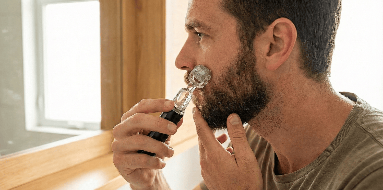 men using derma roller