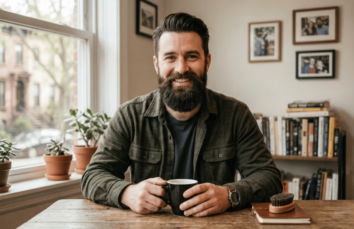 men with a soft beard after applying daily care routine.png